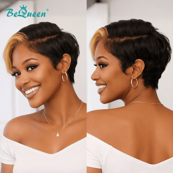 BeQueenWig PIXIE WIGS Bequeen Gold Mixed Black Side Part Pixie Wig