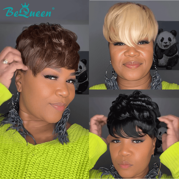 BeQueenWig TOPPER & MOHAWK Black / blond / brown Bequeen Machine Made 6*9 Topper