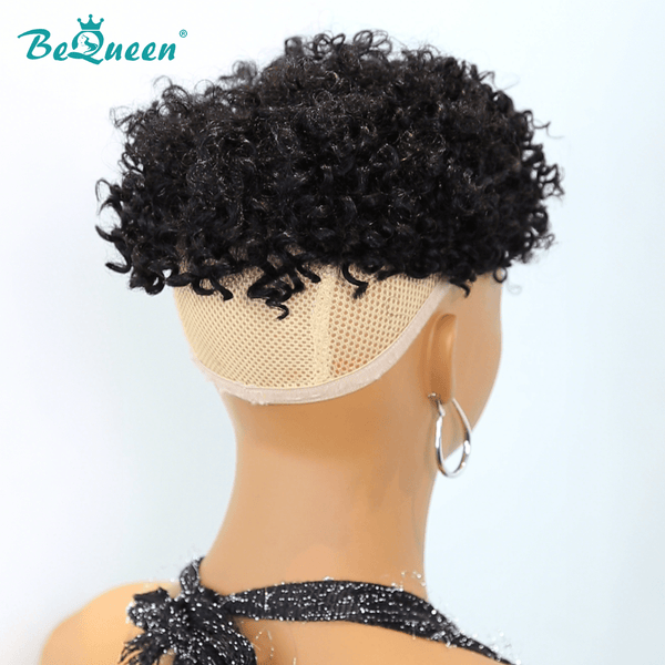 BeQueenWig TOPPER & MOHAWK Bequeen Machine Made Black Elastic Curly Topper