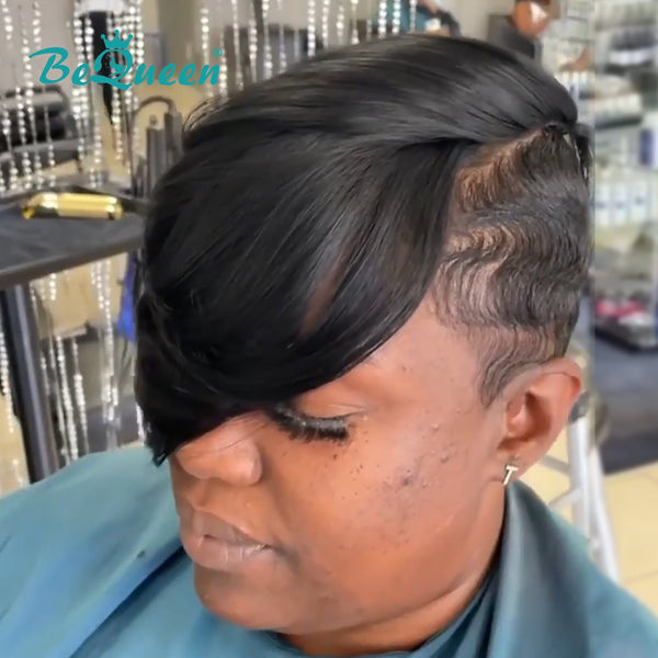 BeQueenWig TOPPER & MOHAWK Bequeen Machine Made Side Part Natrual Black Topper