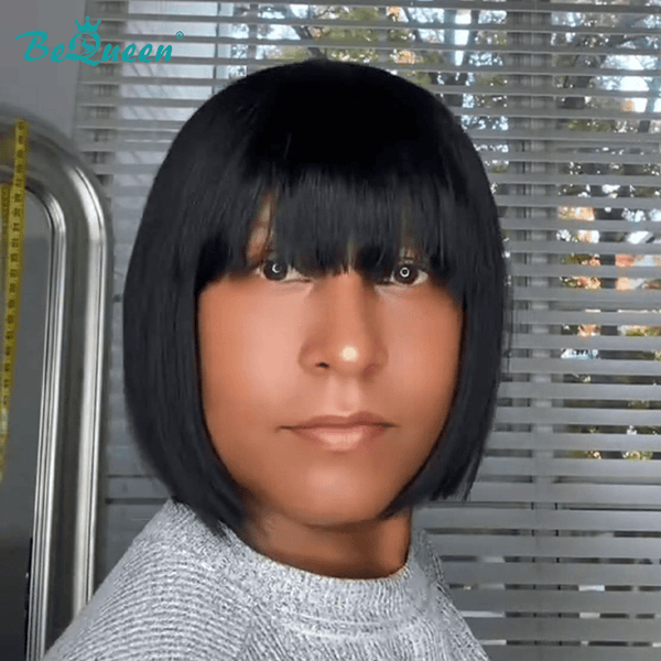 BeQueenWig TOPPER & MOHAWK Bequeen Natrual Black Machine Made Bob Topper