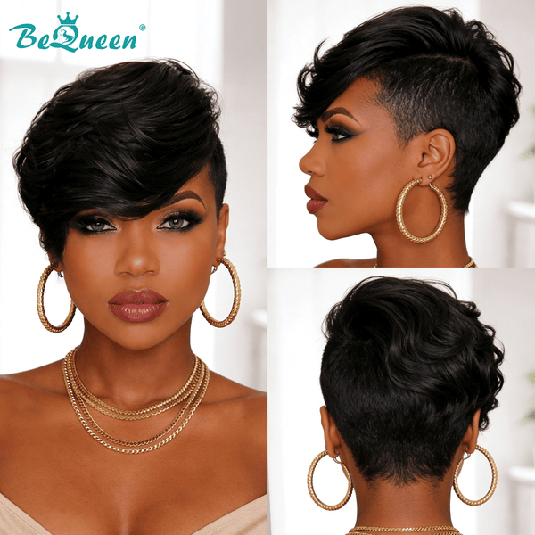BeQueenWig TOPPER & MOHAWK Bequeen Natural Black Side Part Topper