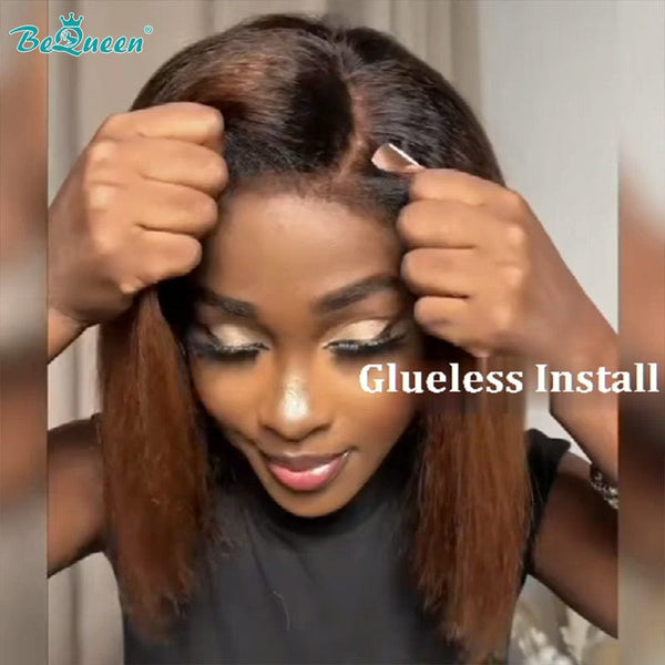 BeQueenWig Glueless Lace Wig Bequeen Ombre Brown Kinky Straight Glueless BOB Wig