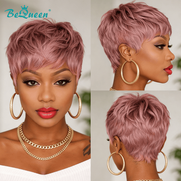 BeQueenWig PIXIE WIGS Bequeen Pink Mirage Fantasy Short Pixie Machine Made Wig