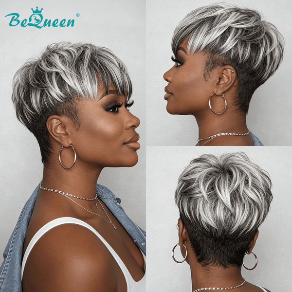 BeQueenWig TOPPER & MOHAWK Bequeen Pixie Style Salt And Pepper Topper