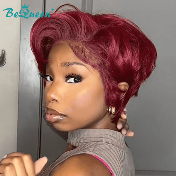 BeQueenWig PIXIE WIGS Bequeen Sexy Red Color Pixie Cut Fashion Wave Lace Wig