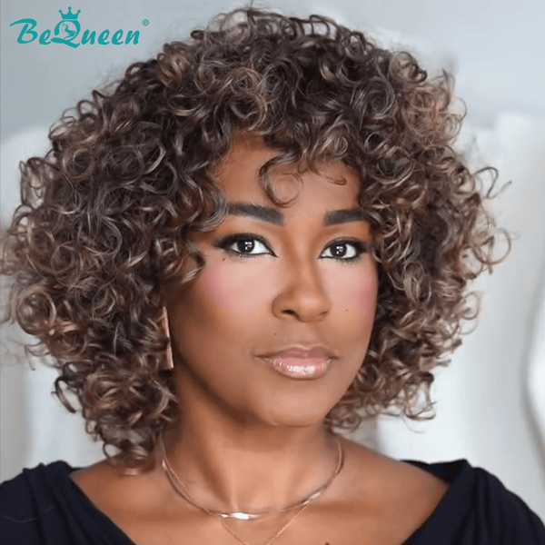 BeQueenWig No Lace Wig Bequeen Short Curly Brown Color No Lace Wig