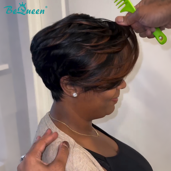 BeQueenWig PIXIE WIGS Bequeen Short Cut 1B/#30 Frontal Lace Wig