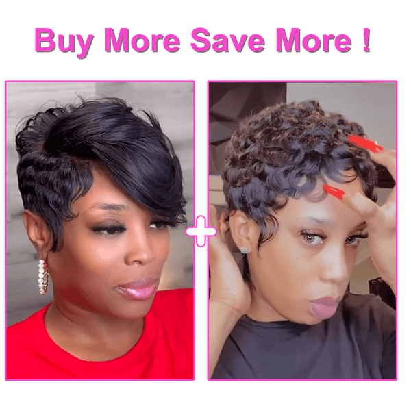 BeQueenWig PIXIE WIGS 2 WIG-A Bequeen Side Part Fasion Pixie Cut Sexy Wave Lace Wig