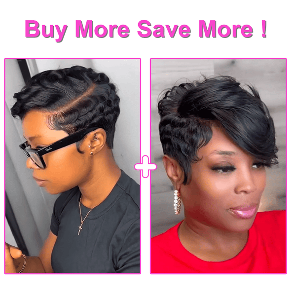 BeQueenWig PIXIE WIGS 2 WIG-B Bequeen Side Part Fasion Pixie Cut Sexy Wave Lace Wig
