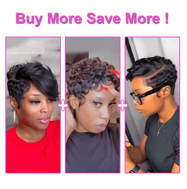 BeQueenWig PIXIE WIGS 3 WIG Bequeen Side Part Fasion Pixie Cut Sexy Wave Lace Wig