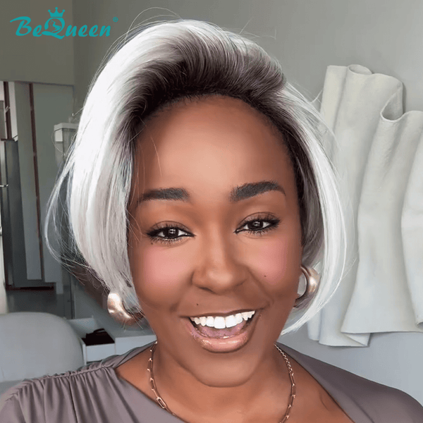 BeQueenWig No Lace Wig Bequeen Silver Dark Root No Lace Wig