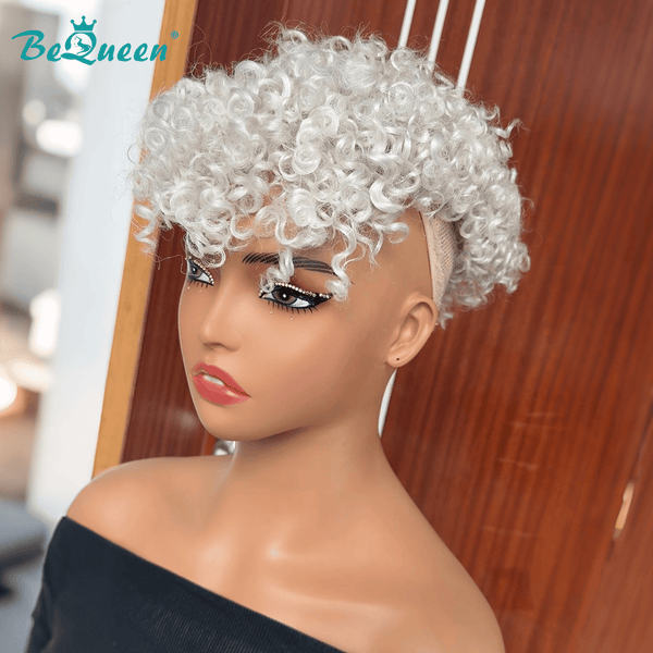 BeQueenWig TOPPER & MOHAWK Bequeen Silver Machine Made Curly Topper Unit