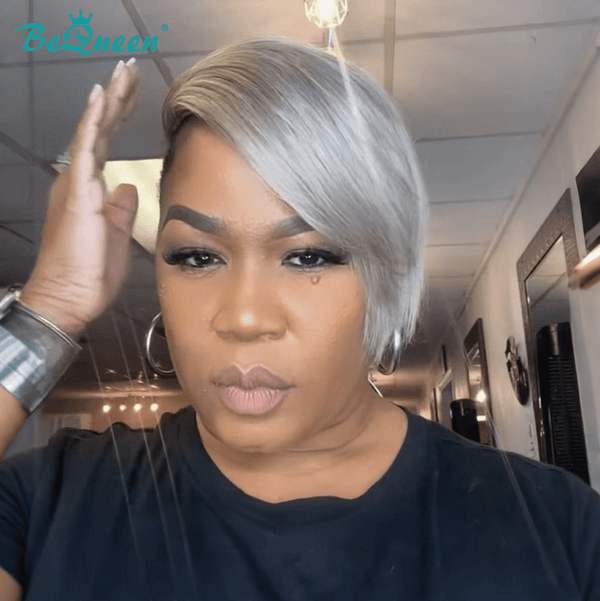 BeQueenWig TOPPER & MOHAWK Bequeen Silver Machine Made Topper