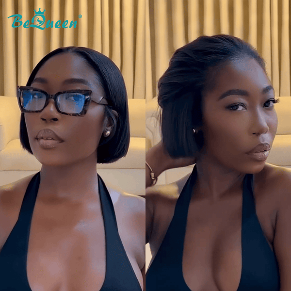 BeQueenWig BEQUEEN Super Short 1B Straight Frontal Lace Bob Wig