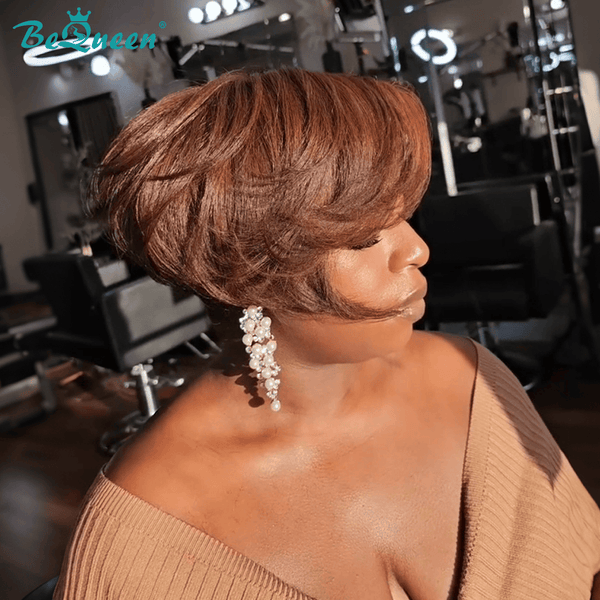 BeQueenWig PIXIE WIGS BeQueen Warm Chocolate Brown Frontal Lace Bob