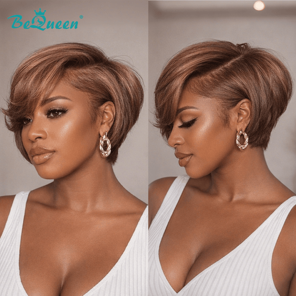 BeQueenWig PIXIE WIGS BeQueen Warm Chocolate Brown Frontal Lace Bob