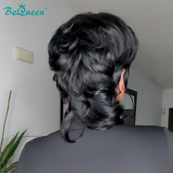 Bequeen Natural Black Machine Made Mullet Wig