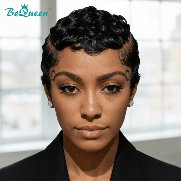 overseas PIXIE WIGS Bequeen 13*4 1B Finger Wave Special Style Frontal Lace Wig