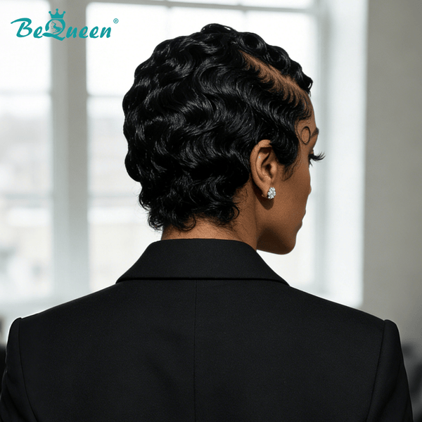 overseas PIXIE WIGS Bequeen 13*4 1B Finger Wave Special Style Frontal Lace Wig