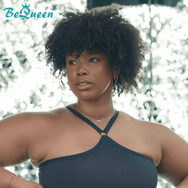 overseas Workout Wig Bequeen 1B 100% Human Hair Curly Short Workout Wig