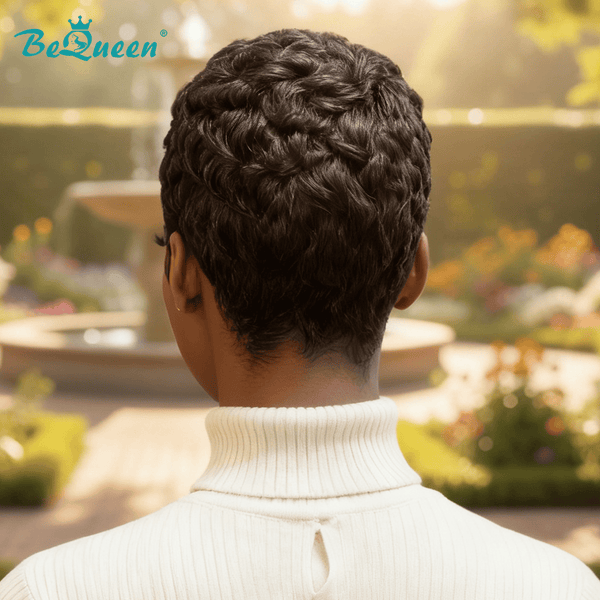 overseas PIXIE WIGS Bequeen 1B Curly Special Style Pixie Cut Wig