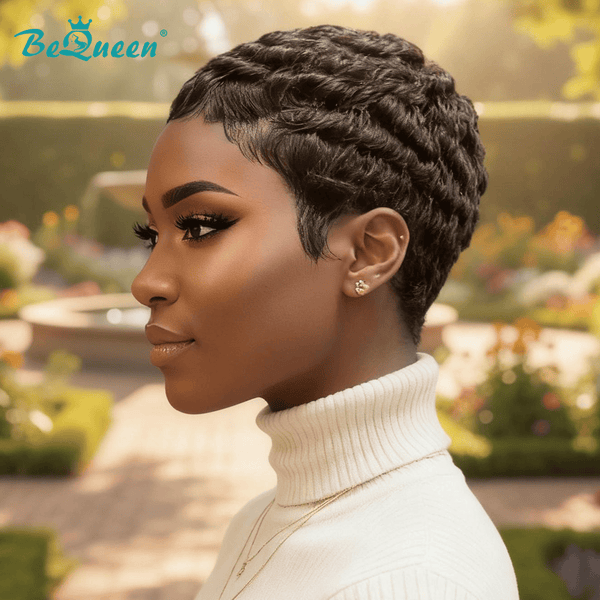 overseas PIXIE WIGS Bequeen 1B Curly Special Style Pixie Cut Wig