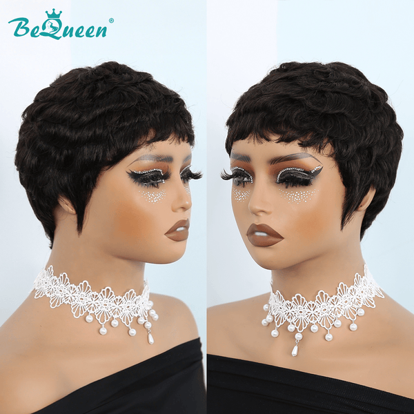 overseas PIXIE WIGS Bequeen 1B Curly Special Style Pixie Cut Wig