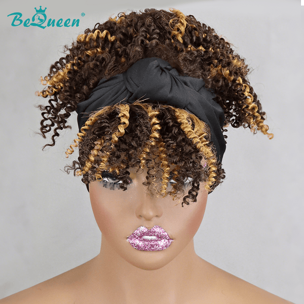 overseas Workout Wig brown&yellow Bequeen 1B Curly Workout Wig With Hair Tie