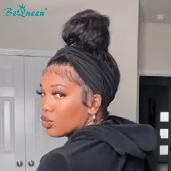 overseas Workout Wig Bequeen 1B Fluffy Glueless Bun Human Hair Wig