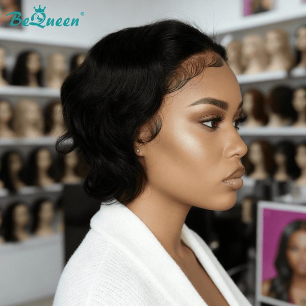 overseas PIXIE WIGS Bequeen 1B Natural Style Short Cut Pixie Wig