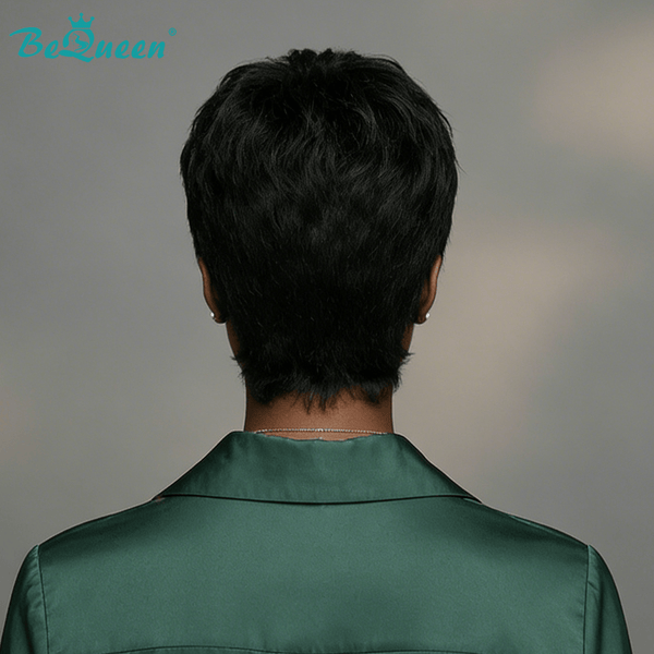 overseas PIXIE WIGS Bequeen 1B Natural Wave Short Cut Pixie Wig For Black Woman