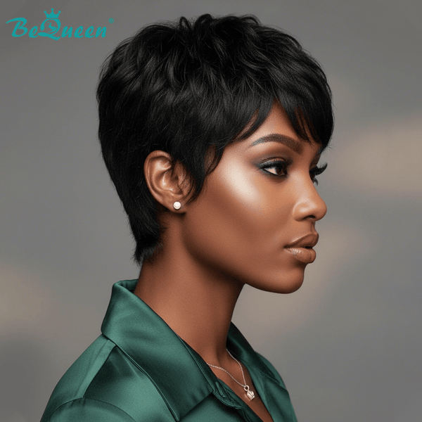 overseas PIXIE WIGS Bequeen 1B Natural Wave Short Cut Pixie Wig For Black Woman