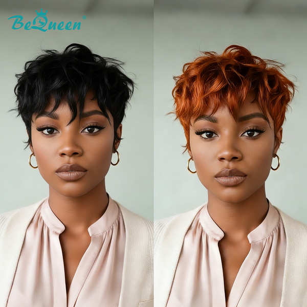 overseas PIXIE WIGS Bequeen 1B Natural Wave Short Cut Pixie Wig