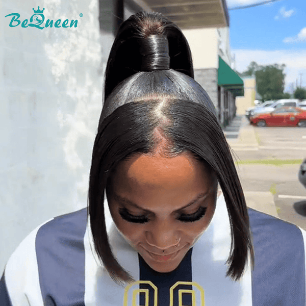 overseas Workout Wig Bequeen 1B Sleek Short Cut Ponytail Wig
