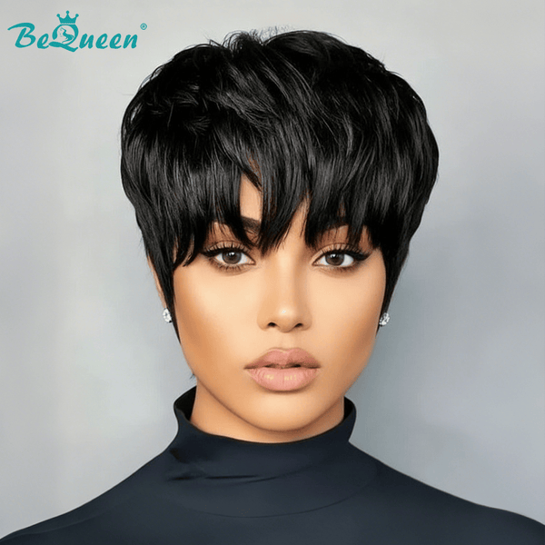 overseas PIXIE WIGS Bequeen 1B Special Style Machine Made Pixie Wig