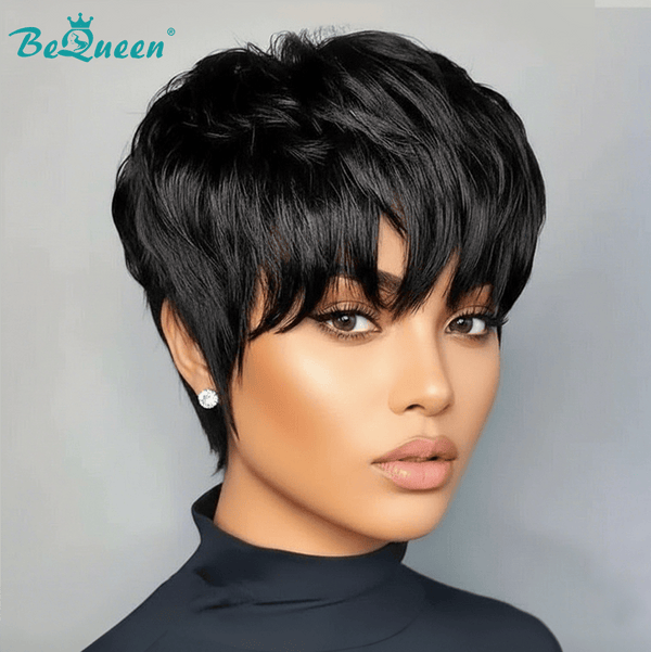 overseas PIXIE WIGS Bequeen 1B Special Style Machine Made Pixie Wig