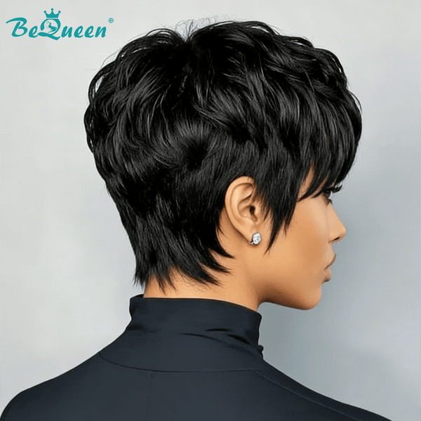 overseas PIXIE WIGS Bequeen 1B Special Style Machine Made Pixie Wig