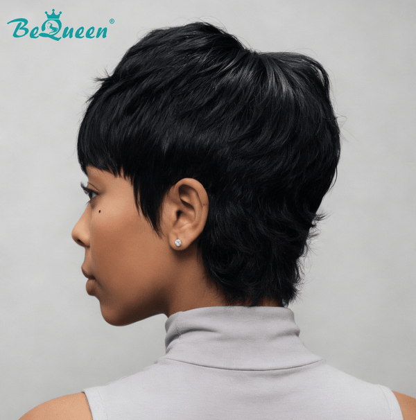 overseas PIXIE WIGS Bequeen 1B Straight Special Style Pixie Cut Wig-2