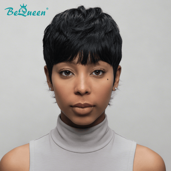overseas PIXIE WIGS Bequeen 1B Straight Special Style Pixie Cut Wig-2