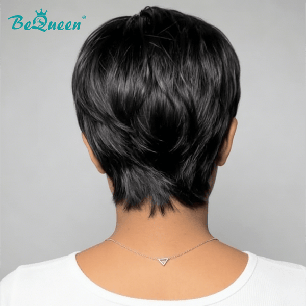 overseas PIXIE WIGS Bequeen 1B Straight Special Style Pixie Cut Wig