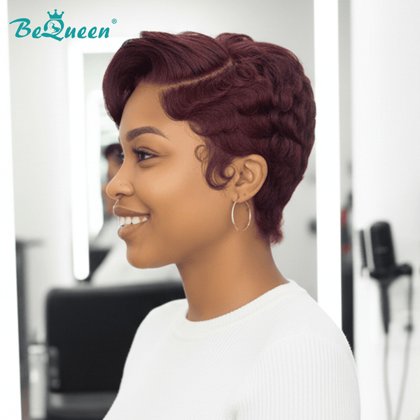 overseas PIXIE WIGS Bequeen 99J Side Part Wave Pixie Lace Wig