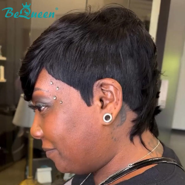 overseas PIXIE WIGS Bequeen Blonde Streak Elegance Machine Made Pixie Wig