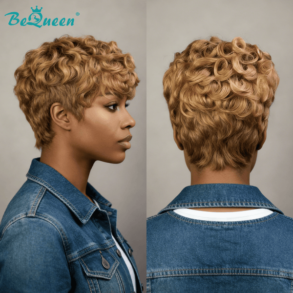 overseas PIXIE WIGS As pic Bequeen Bronze Wave Special Style Pixie Cut Wig