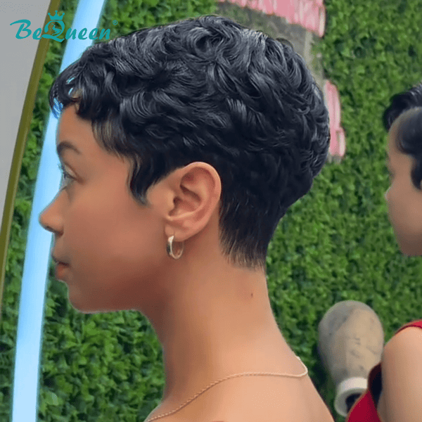 overseas PIXIE WIGS Bequeen Curly Black Elegance Pixie Wig