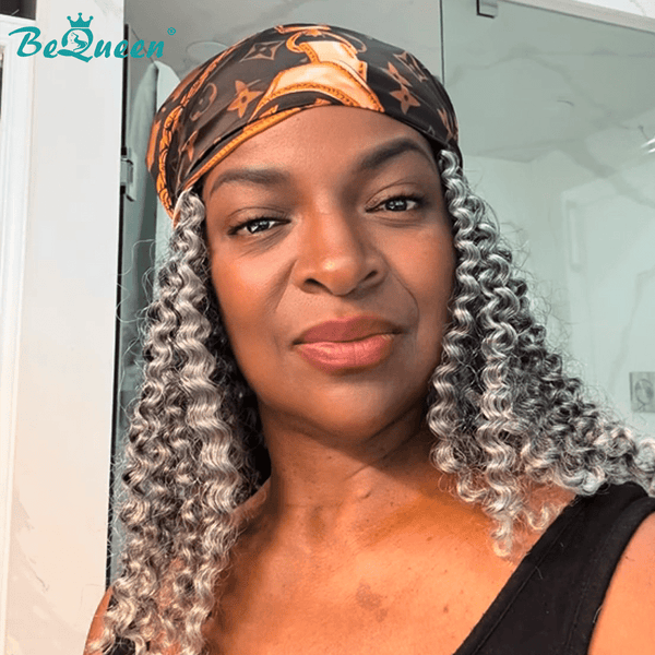 overseas Workout Wig Bequeen Grey Curly Workout Wig
