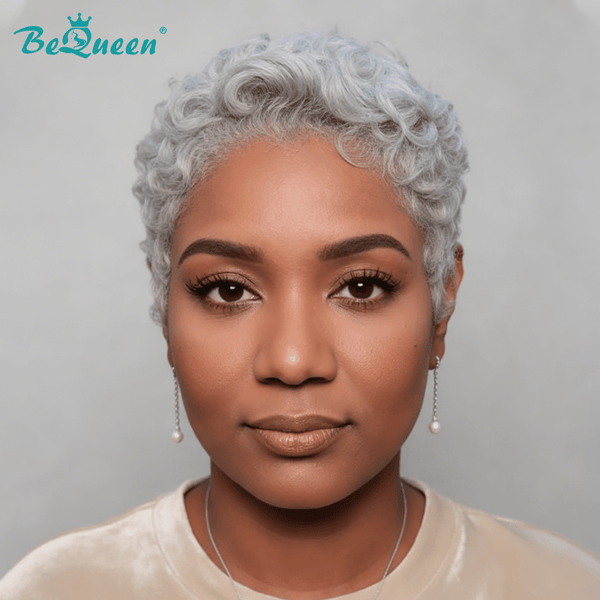 overseas PIXIE WIGS BeQueen Grey Finger Wave Pixie Cut Wig