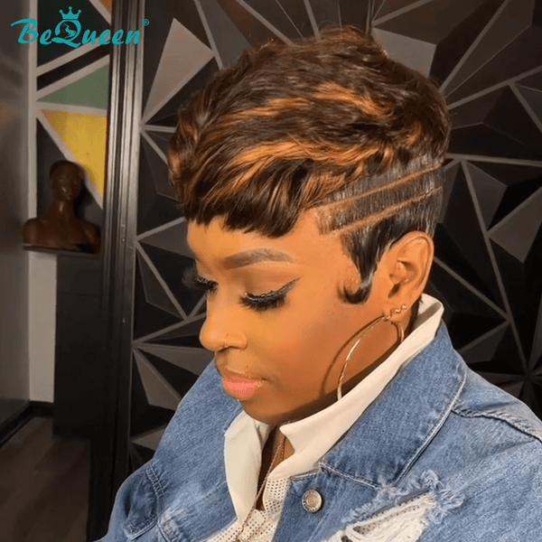 overseas PIXIE WIGS Bequeen Highlight Brown Short Cut Lace Wig