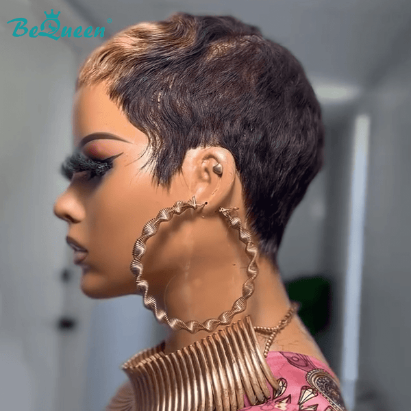 overseas PIXIE WIGS Bequeen Highlight Brown Short Cut Pixie Wig