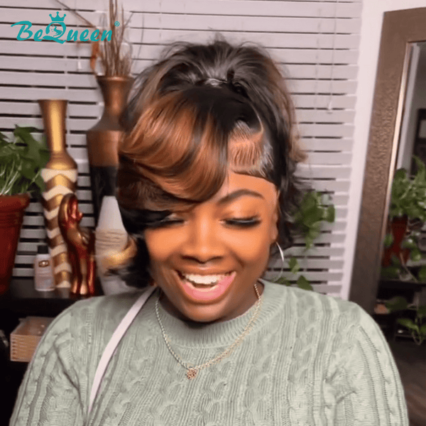 overseas Workout Wig Bequeen Highlight Brown Sleek Ponytail Wig